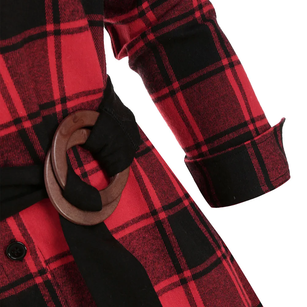 ROSEGAL женское платье с отворотом рукавом в клетку поясом кружевной панелью