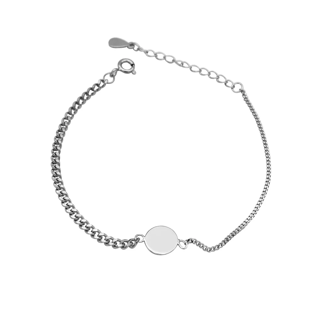 

Real 925 Sterling Silver Bracelets For Women Minimalist Disc Chain Asymmetry Fashion Fine Jewelry Bracelets & Bangles Flyleaf