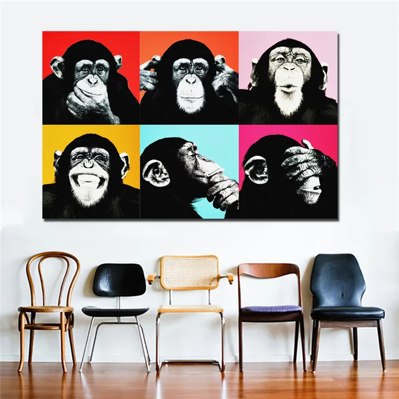 Andy Warhol Colorful Monkey Animal Poster Print Oil Canvas Paintings For Living Room Bedroom Wall Art Cuadros Pictures Unframed | Дом и сад