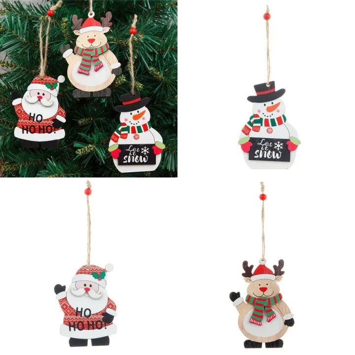 

1*Christmas Wooden Pendant Ornament Tree Hanging Wooden Snowflake Hollow Santa Claus Christmas Pendant