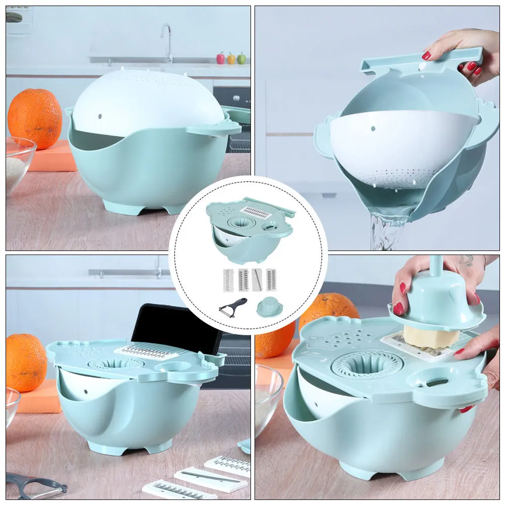 

1 Set Multifunctional Vegetable Draining Basket Domestic Slicing Basket (Blue)