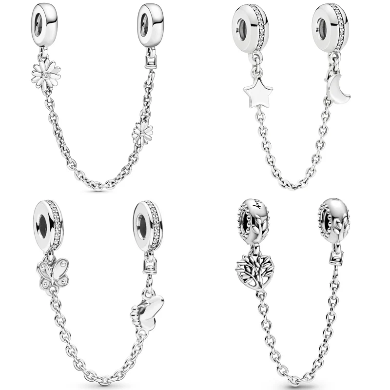 

Original Moon & Star Decorative Butterflies Daisy Safety Chain Charm DIY Jewelry Fit 925 Sterling Silver Bead Popular Bracelet