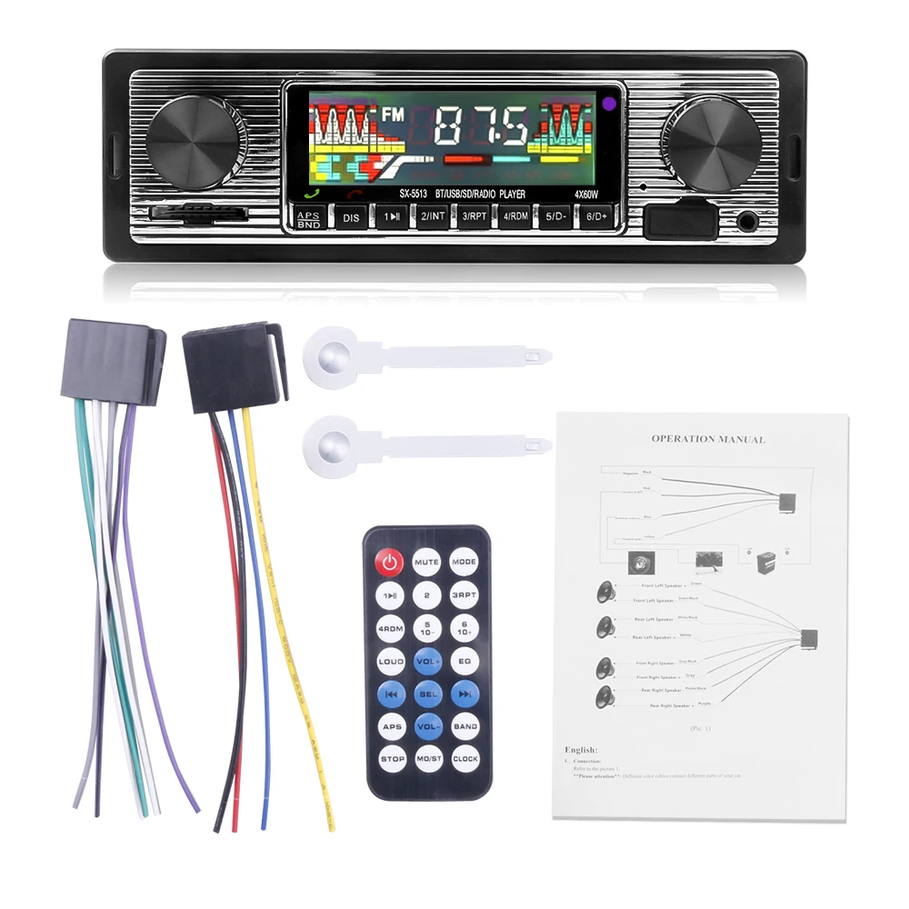 

Wireless Car Radio 1 din Bluetooth Retro MP3 Multimedia Player AUX USB FM Play Vintage Stereo Audio Player With Remote Control