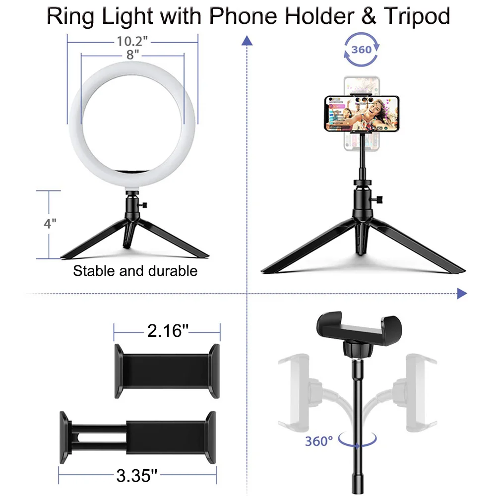 Фотовспышка USB Ring Light LED Selfie Ringlight с подставкой для треноги для макияжа, видео на YouTube, VK. Регулируемое освещение.