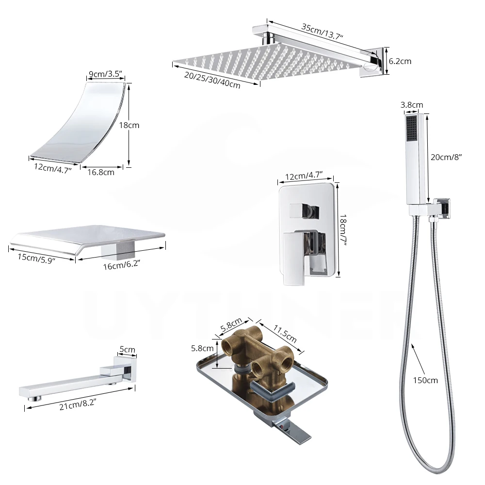 Смеситель хромированный с насадкой для душа и ванны настенный кран ванной