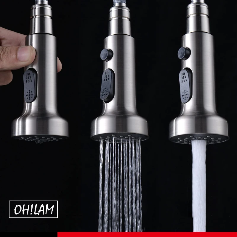 Faucet Sprayer Head Pull Out Sprayer Kitchen Sink Faucet Replacement Part 3 Fuction Spout Head Chrome/Brushed Nickel Finish/ORB
