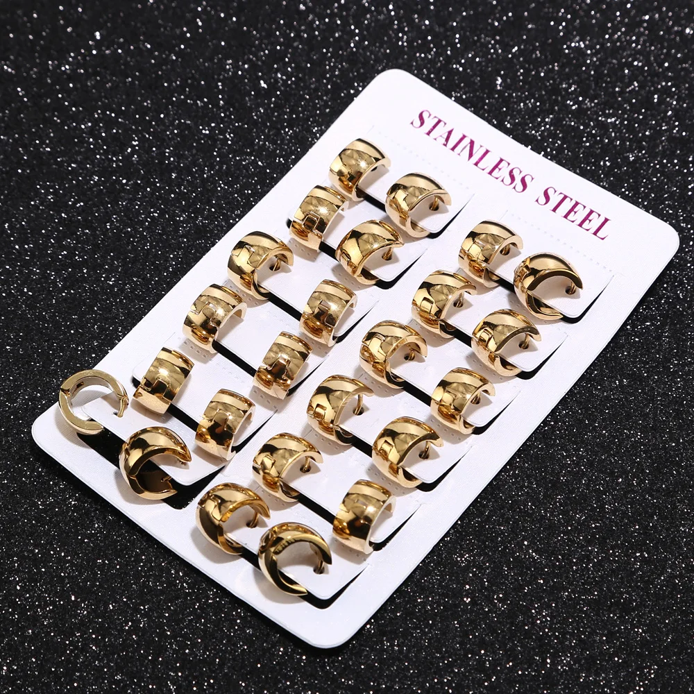 

Top quality well polished Cool Gold tone Lady Hoop Earrings Women Punk Stainless Steel Earrings Pendientes Brincos Jewelry