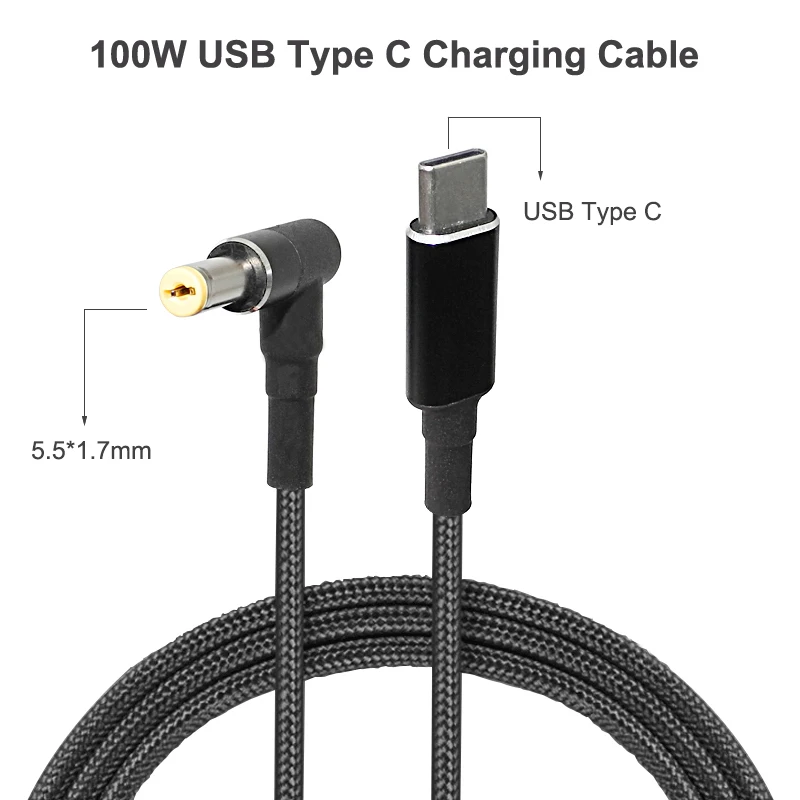 Кабель USB Type-C 65 Вт 90 для ноутбуков Acer Aspire адаптер питания на Штекер 5 5*1 7 мм