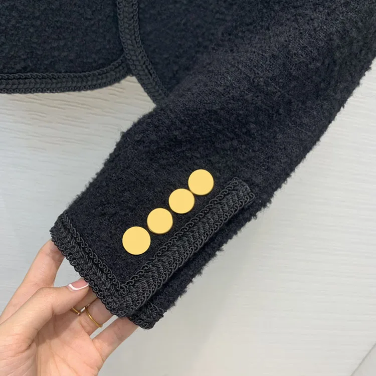 

Brand Wool Luxury Blend Women Jacket 2021 Early Spring High-end New Black Slim Short Single Breasted O-Neck Long Sleeves Jackets