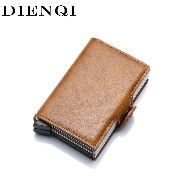 

DIENQI 2021 Rfid Blocking anti-magnetic Card Holder Vintage Business Theft Wallet Leather Brand Credit Cart Holder Metal Purse
