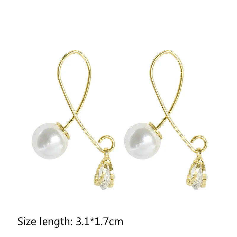 

Korean Girl Earrings 2020 New Fashion Earrings Personality Net Red Cold Wind Fish Line Cross Pearl Earrings Women's Clothing