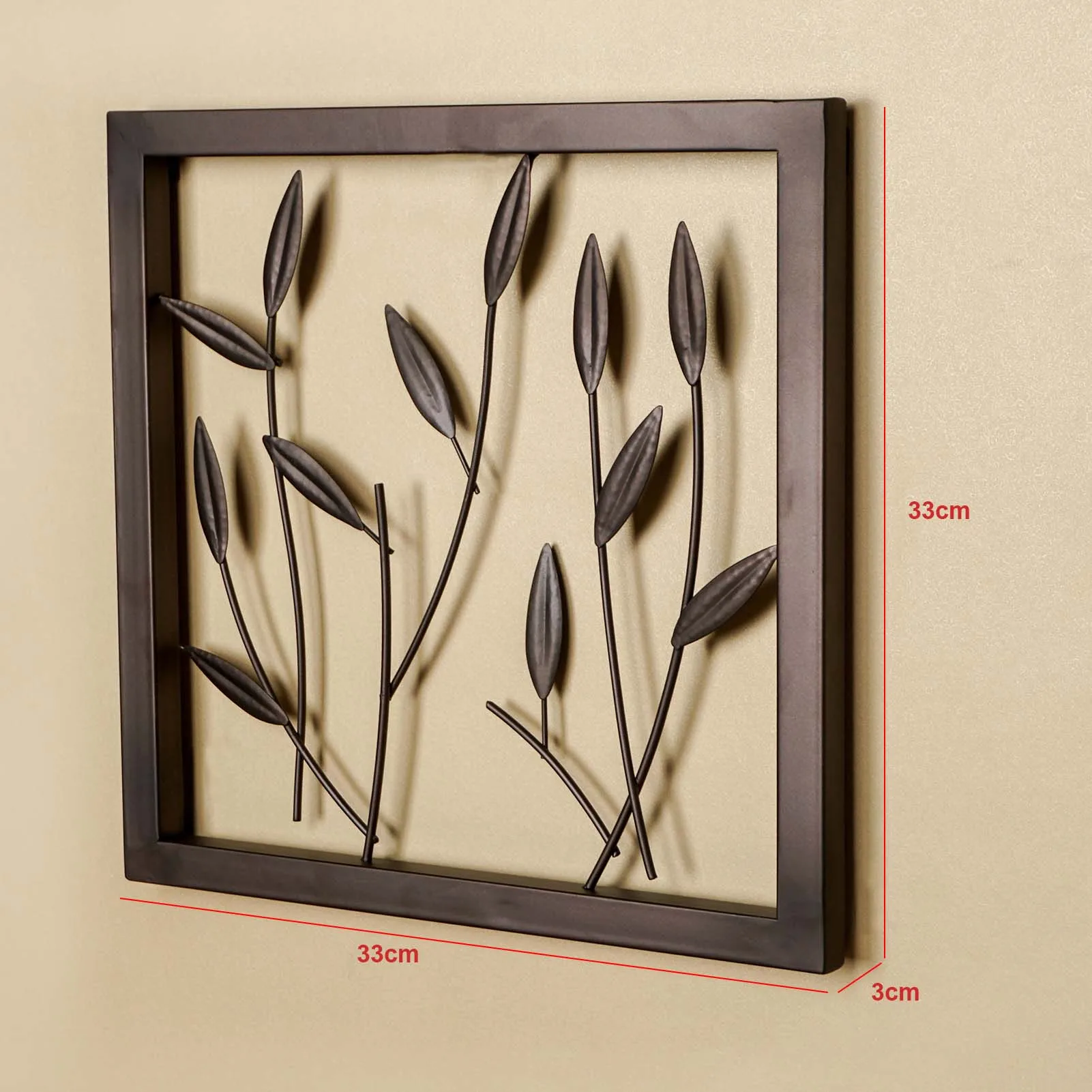 

13*13Inch Art Wall Decor Wall Iron Decor Home Office Sculpture Metal Wall Decoration Leaf Creative Hanging Decor with Frame
