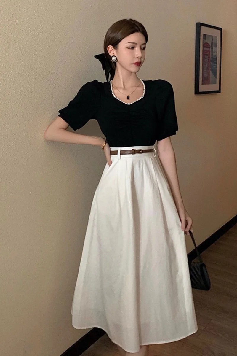 

Bust Skirt Female Summer High Waist Medium Long White Skirt Fluffy Skirt New Thin Umbrella Skirt Temperament Long Skirt