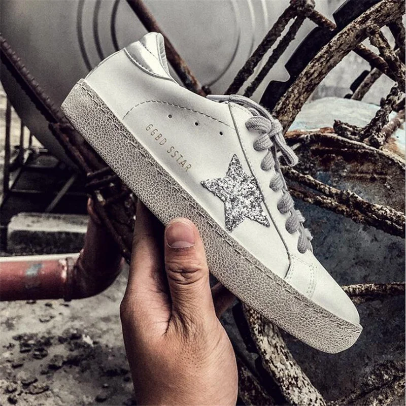 

2021 New All-Match Running Unisex Trend Golden Dirty Old Korean Version Stars White Flat ShoesLarge Size 36-44