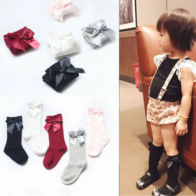 Emmababy Детские однотонные Гольфы с бантом для маленьких девочек Длинные хлопковые