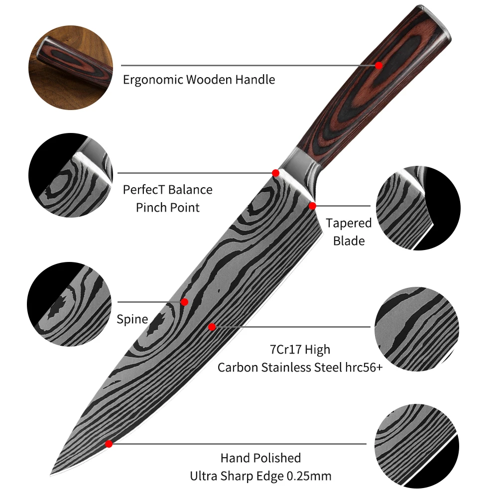 Damask профессиональные японские кухонные ножи шеф-повара дамасский лазерный узор