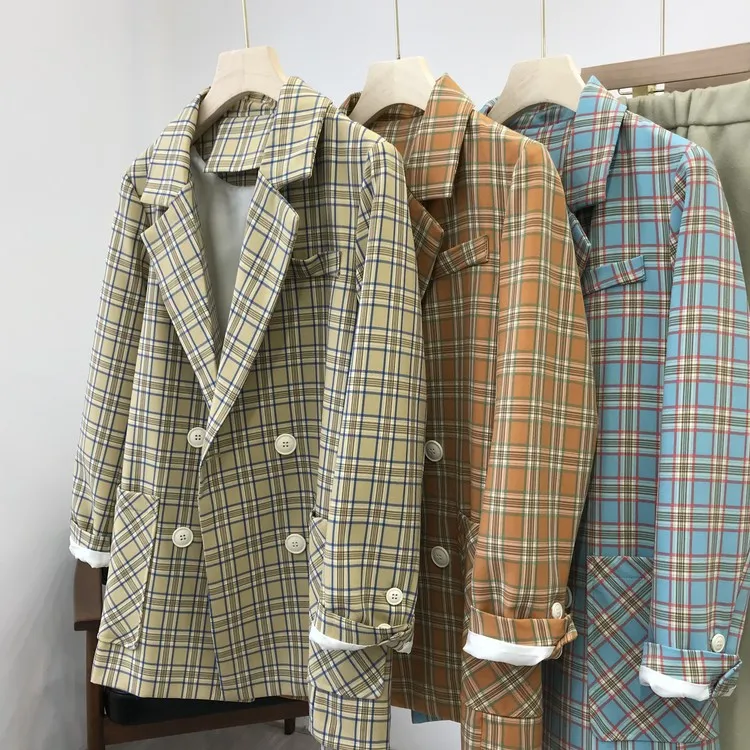 Новое поступление осенний винтажный клетчатый Блейзер Женский свободный