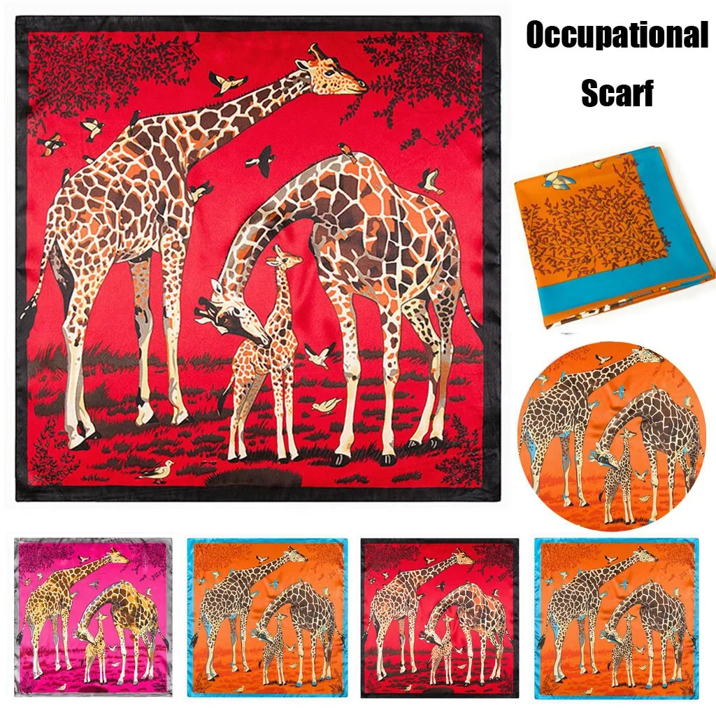 

New Headbands Giraffe Print Square Scarf Women Shawl Hijab Fashion Silk Scarf Female Bandana Kerchief Ladies Head Scarves