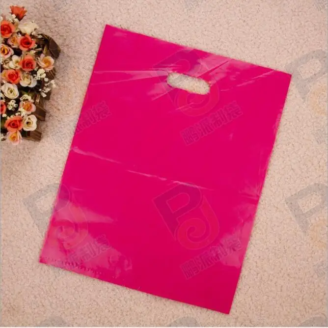 rose red 100 шт./упак. маленькая упаковка пластиковая упаковка с ручками собственный логотип большая сумка для покупок вечерние подарочные пакеты - Цвет: rose red