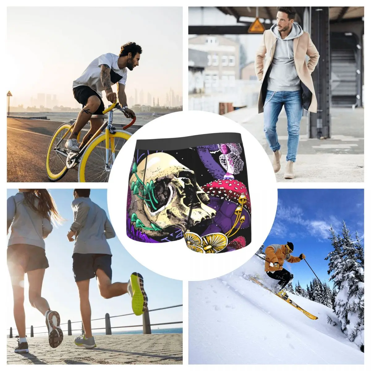 Мужские трусы боксеры нижнее белье волшебные психоделические грибы и черепа