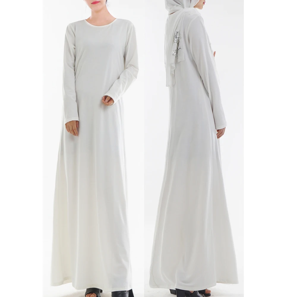 muslim solid basic bottoming dress women 95% cotton simple inside dresses dubai arab turkish caftan hijab islamic clothing | Женская
