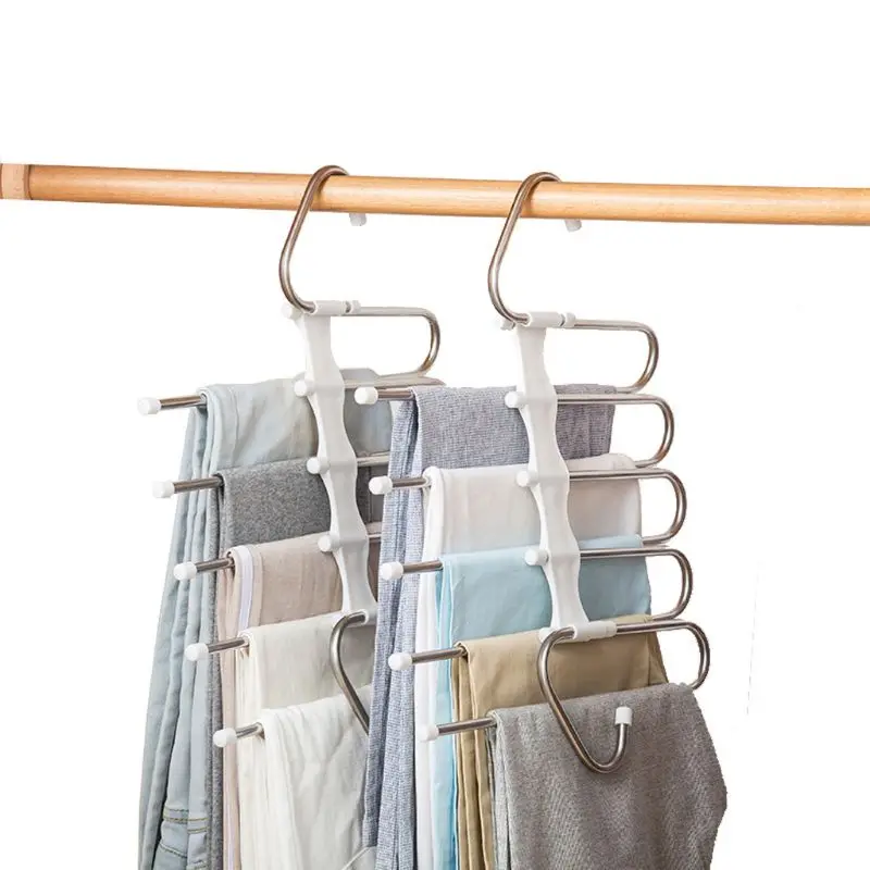 

Multifunction Pants Hanger 5 Tier Stainless Steel Trousers Rack Clothes Storage