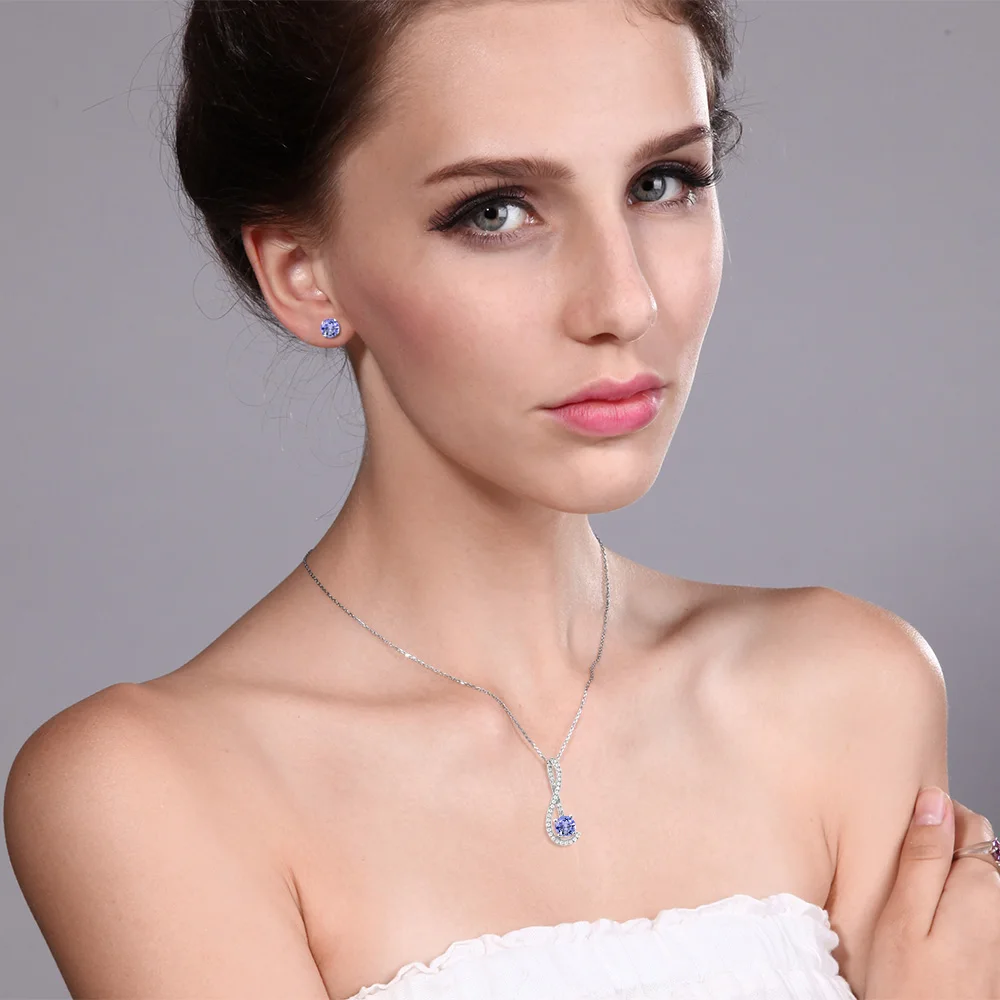 GemStoneKing 1.64Ct натуральный голубой танзанит Белый сапфир кулон серьги набор из