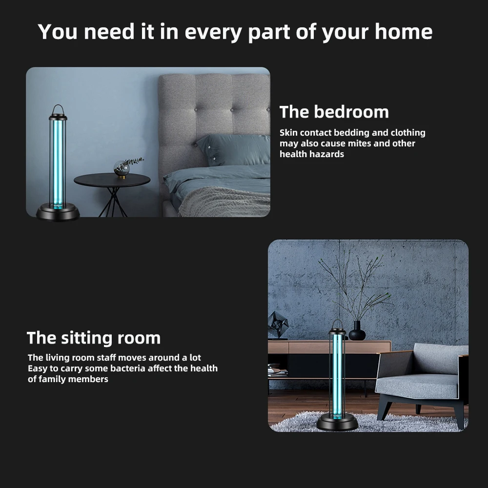 

38W Multifunctional Ultraviolet Disinfection Lamp With Ozone With Remote Control Security Care Hotel Bedroom Disinfection Tool