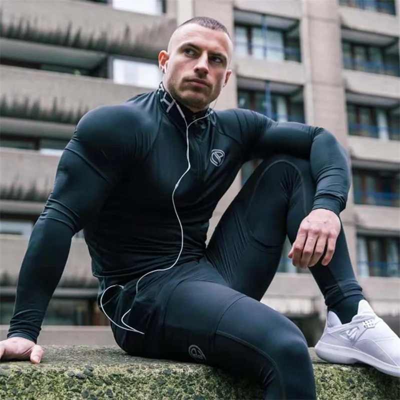 

Muscle men's sports t-shirt men's autumn stretch fitness long sleeve T-shirt quick drying polo shirt