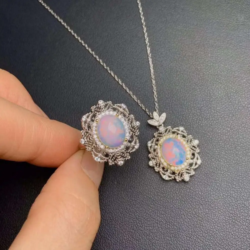 Настоящий натуральный опал комплект ювелирных изделий из натурального 925 пробы