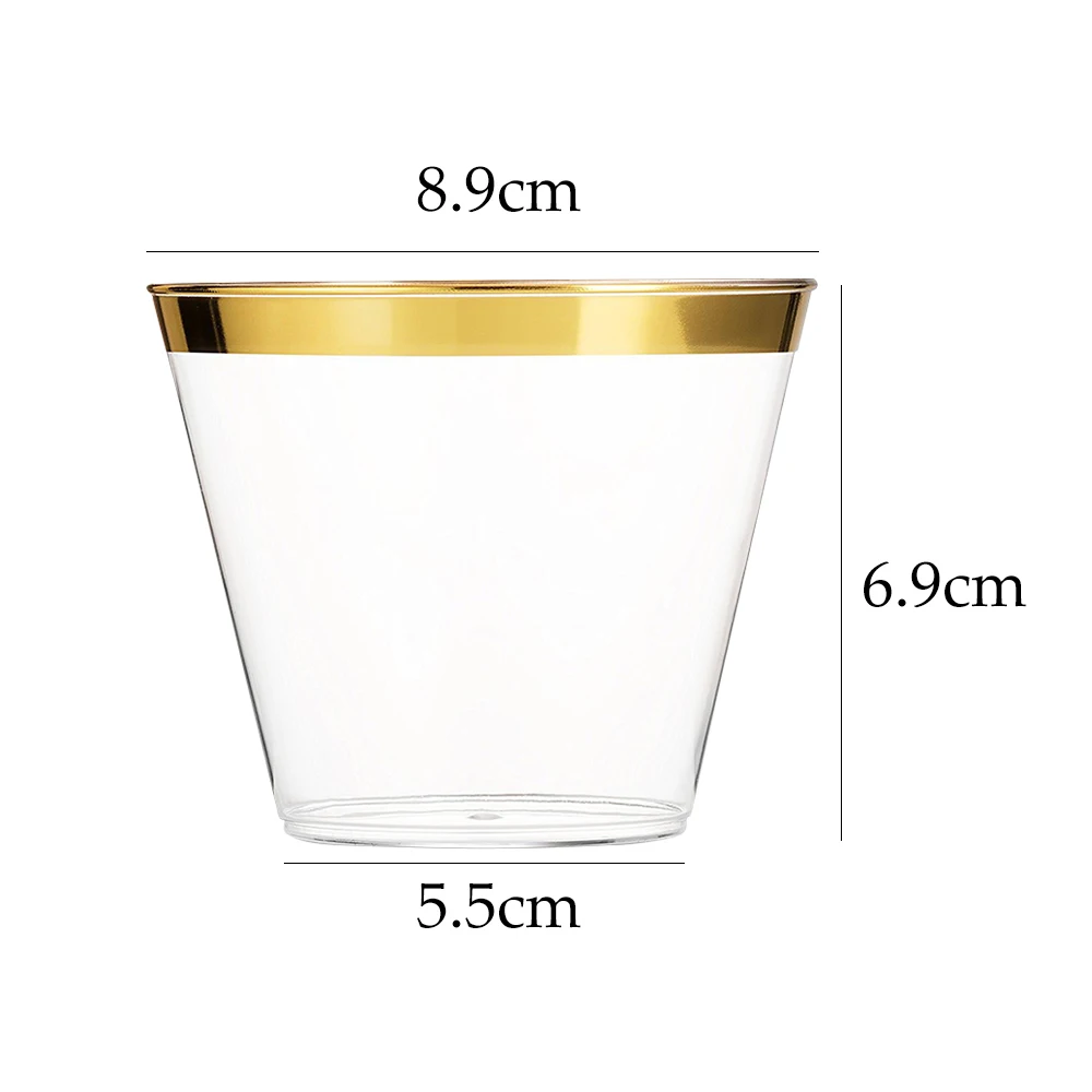 

9OZ 250ml Rose Gold Plastic Cup Wedding Disposable Gold Cups Clear Party Beverage Wine Glass Xmas Fancy Cocktail Glasses