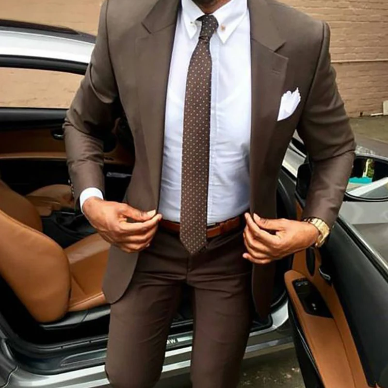 

ANNIEBRITNEY 2 Piece Brown Slim Fit Men Formal Suit Custom Skinny Groom Wedding Tuxedo Slim Fit Prom Wedding Men Suit With Pants