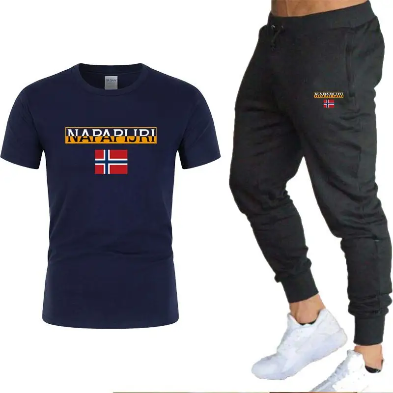 

2021 Summer New Brand Men's T-Shirt And Trouser Suit Summer Casual Sportswear And Trousers Sportswear M-XXL 2 Pieces