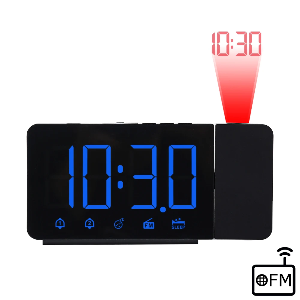 Цифровой будильник FanJu часы с FM радио и ночным светом проектором настольные