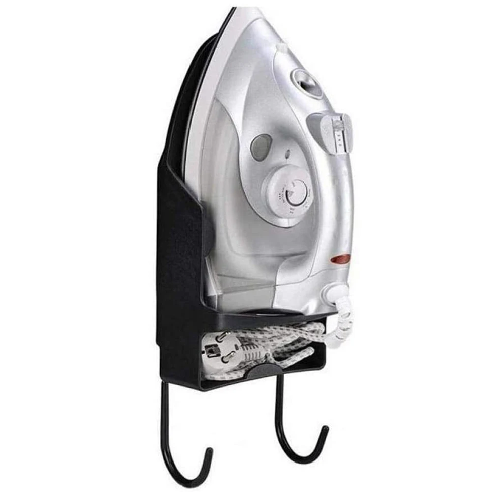 

Ironing Board Hanger Rack Wall Mount Electric Iron Holder Over Door Basket Organizer for Laundry Room Black