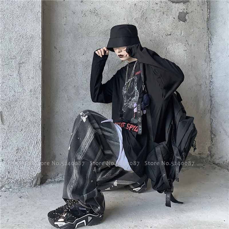 Брюки в японском стиле харадзюку с широкими штанинами свободные джинсовые штаны