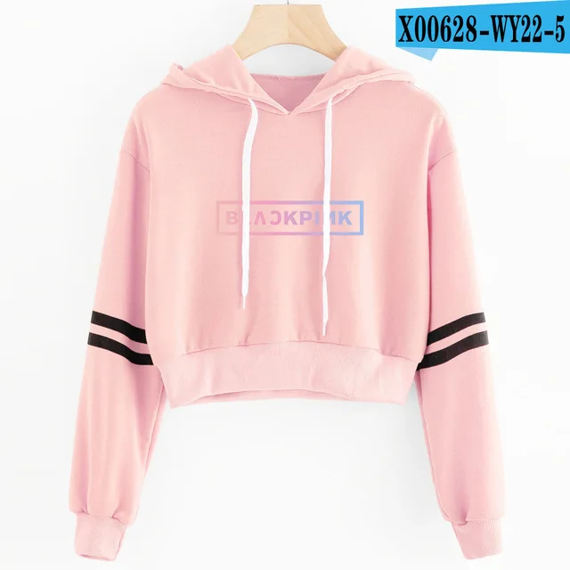 pink Женская укороченная толстовка с капюшоном черного и розового цвета, женская сексуальная укороченная Толстовка harajuku черного и розового цветов, уличная куртка, одежда KPOP - Цвет: pink