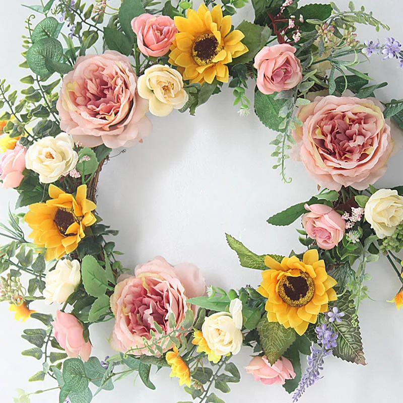 

50cm Artificial Flower Wreath Peony Wreath Spring Round Wreath for the Front Door Wedding Home Decor