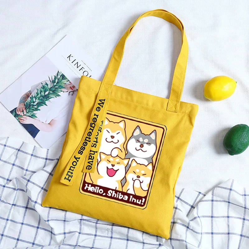 Сумка мессенджер Женская холщовая с принтом собаки|Сумки ручками| |