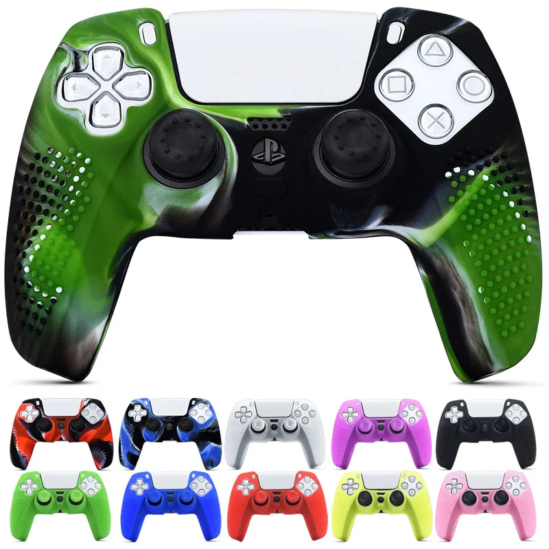 Anti slip Double sided Contacts Silicone Cover Skin Case for Sony PS5 Dualsense Controller with PRO Thumb Grips x2