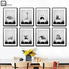 Детский Забавный постер в ванной с животными панда жираф слон лев, рисунок на холсте детская Настенная картина скандинавский декор для детской комнаты