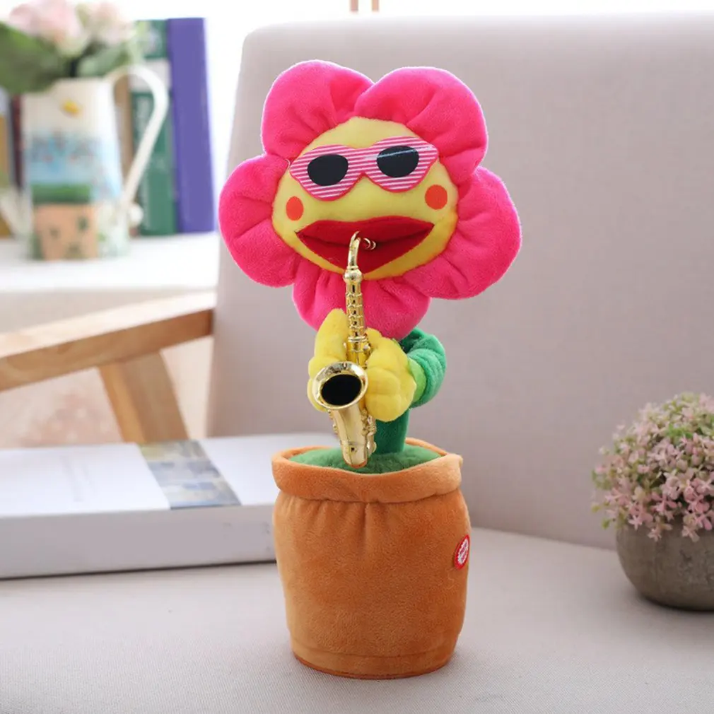 

Saxophone Dancing And Singing Flower Enchanting Sunflower Soft Stuffed Plush Toys Funny Electric Toys For Kids Party Toys Kawai