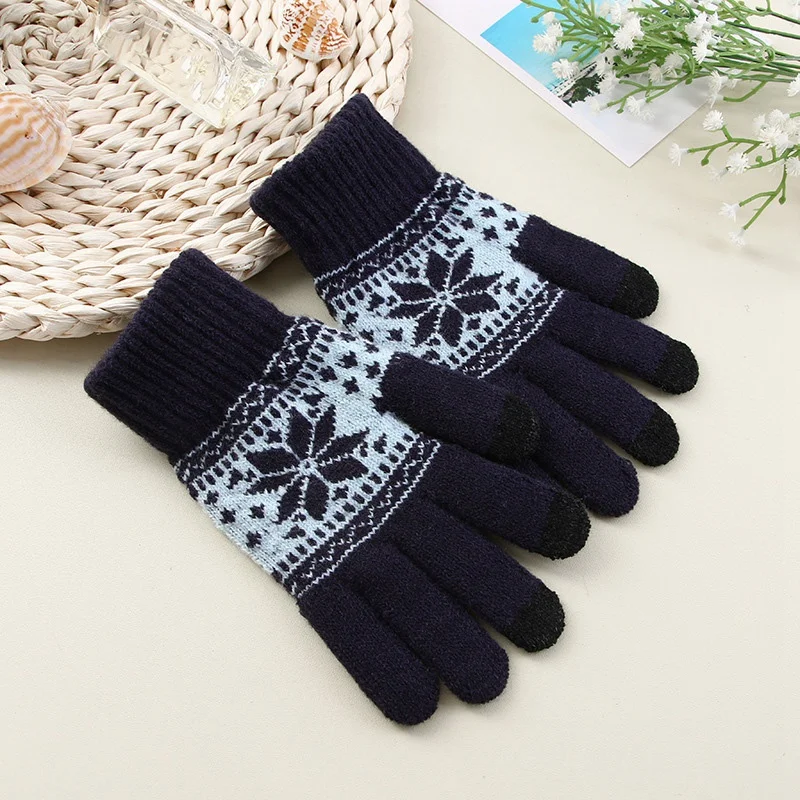 

9Pairs Winter Warm Knitted Gloves Christmas Press Screen Gloves Men's and Women's Wool Knitted Plus Velvet Snow Glove Random Col