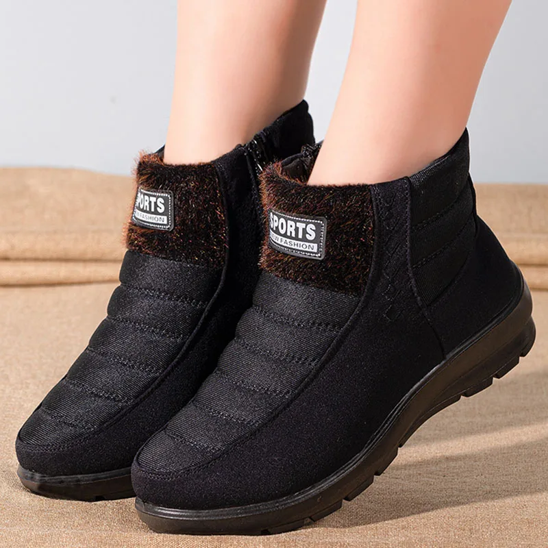 

Winter Women Boots Waterproof Non-Slip Boots Women Warm Plush Shoes Women Side Zipper Ladies Flat Shoes Solid Color Female Shoes