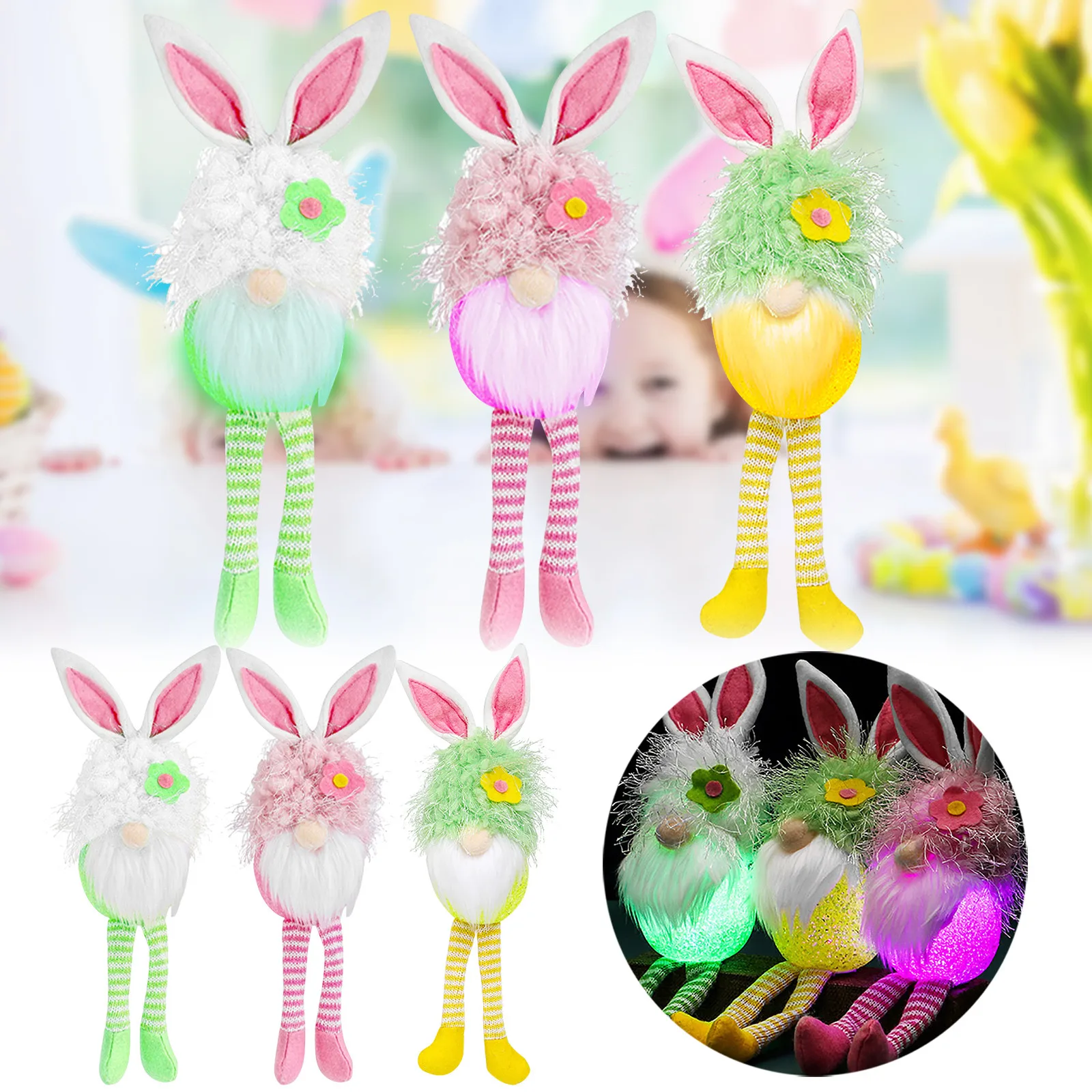 

2022 креативный светящийся кролик гном, кукла Счастливой Пасхи, человек без лица, карликовая светящаяся кукла, украшение для Пасхального фест...