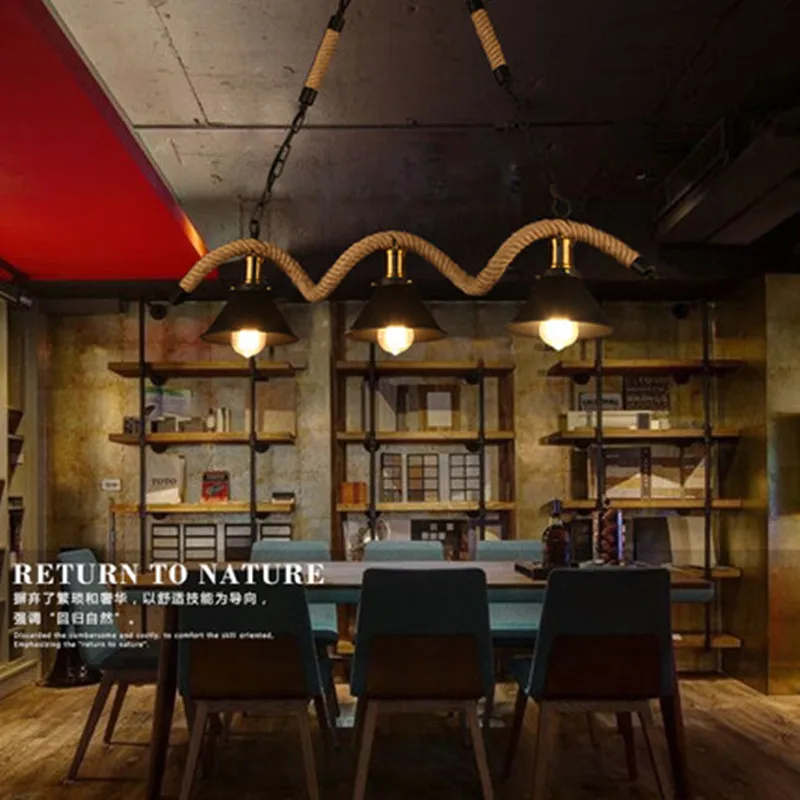 

American Loft Creative Vintage iron Rope Pendant Lights Industrial Edison Bulb light For bar Living Room decoration lamp