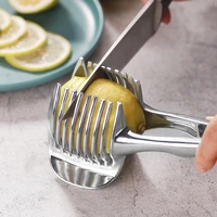kitchen gadgets handy stainless steel onion holder potato tomato slicer vegetable fruit cutter cooking accessories