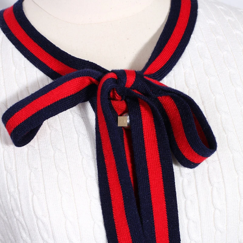 Осенний вязаный кардиган queeхалл пальто женский свитер с бантом и V-образным