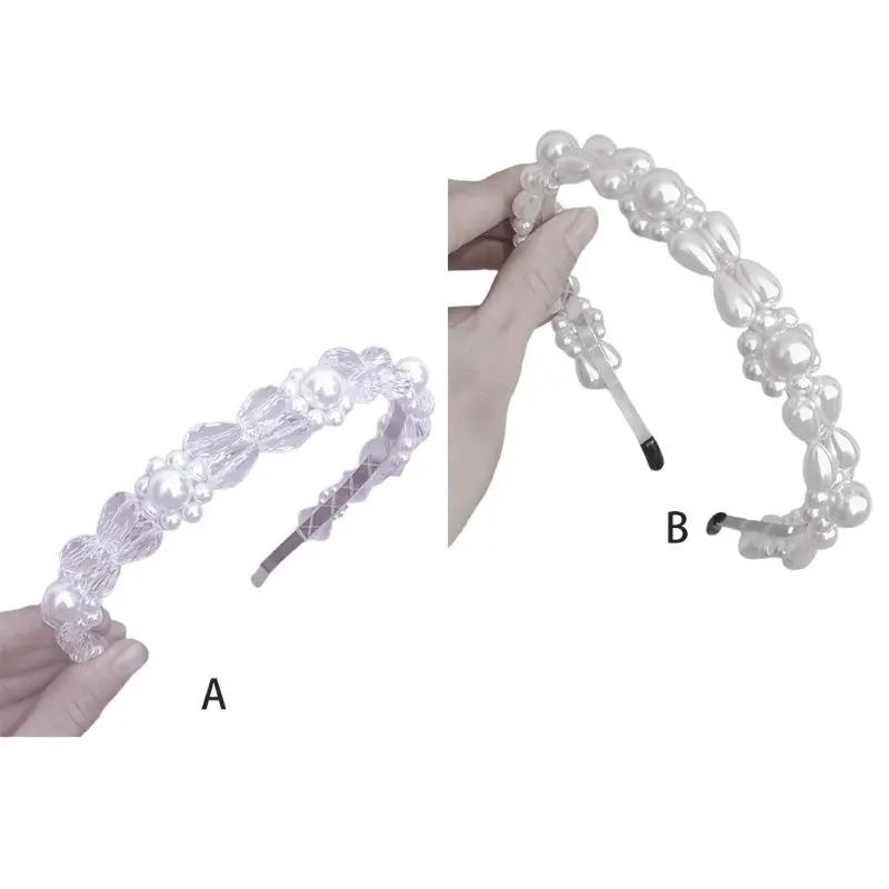 

Women Bridal Wedding Metal Headband Pearl Clear Crystal Jewelry Hair Hoop Crown