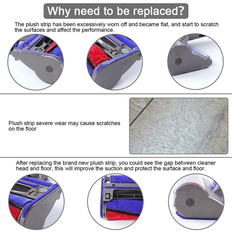

4Pcs Plush Strips for Dyson DC V6 Vacuum Cleaner Soft Roller Head Soft Plush Strips Replacement Vacuum Cleaner Parts